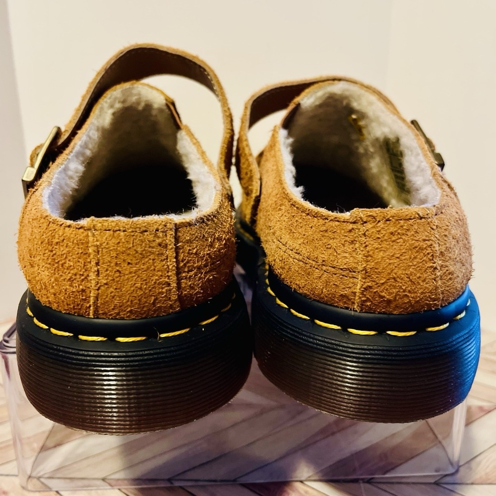 Dr Martens Isham Faux Shearling Suede Slingback Mule M 9 L 10 Pecan Brown Hairy - Picture 5 of 9